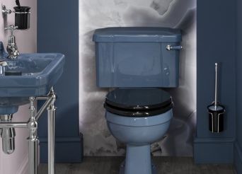 Traditional blue basin and WC. 