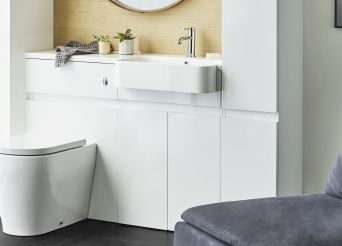 Gloss white unit with dual flush button. 