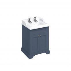 Blue vanity with basin. 