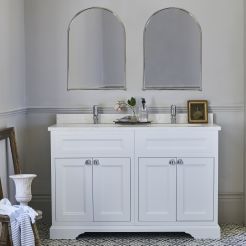 White double vanity and double basin. 