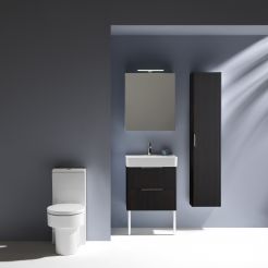 Washbasin and vanity with drawers with close coupled WC. 